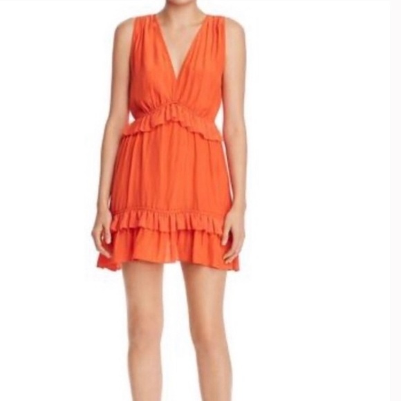 Ramy Brook Moira sunset orange V neck dress - Picture 3 of 12